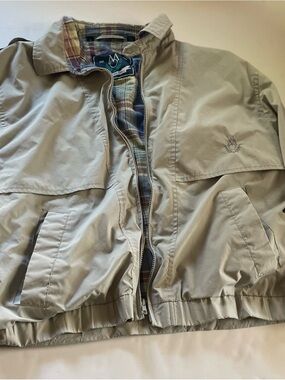 Members Only Plaid Lined Windbreaker Jacket in Light Gray and Pastel Plaid